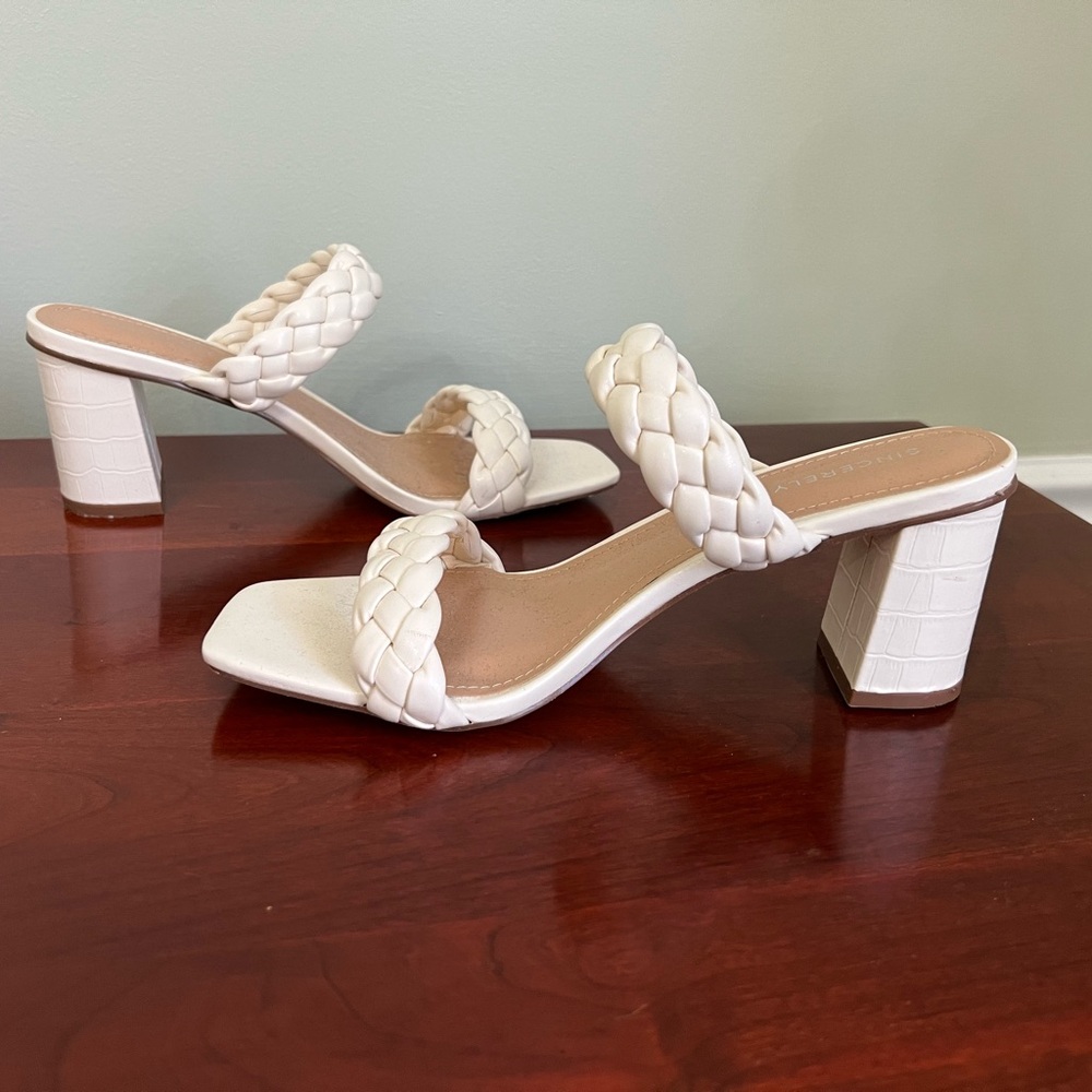 Sincerely Jules Brand Ivory/Cream/Off-White Braided Heeled Sandals - Size 10